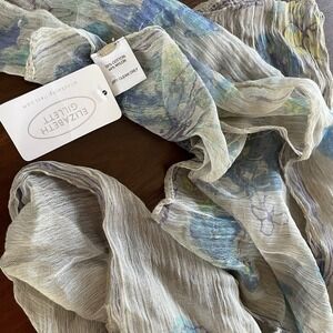 Elizabeth Gillett Anthropologie Sheer Gauze Crinkle Scarf 16x66 Floral Artsy NWT